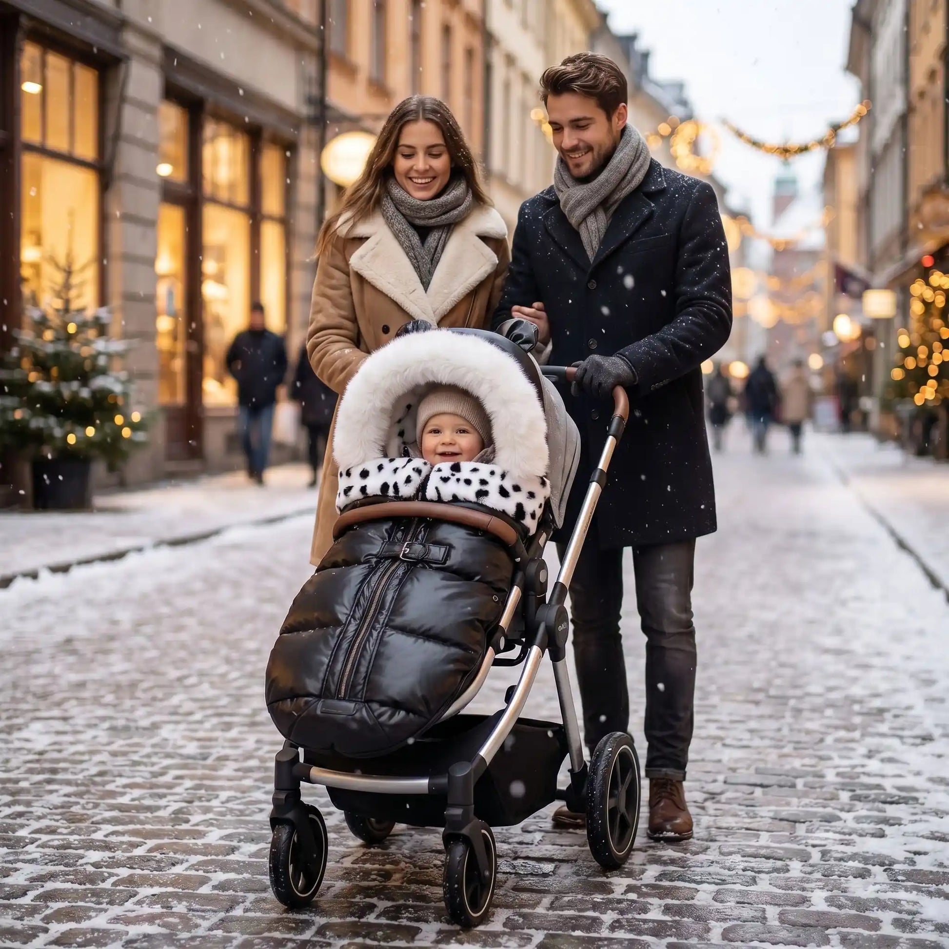 chanceliere ultra chaude babyvelour avec bébé en ville avec sa famille