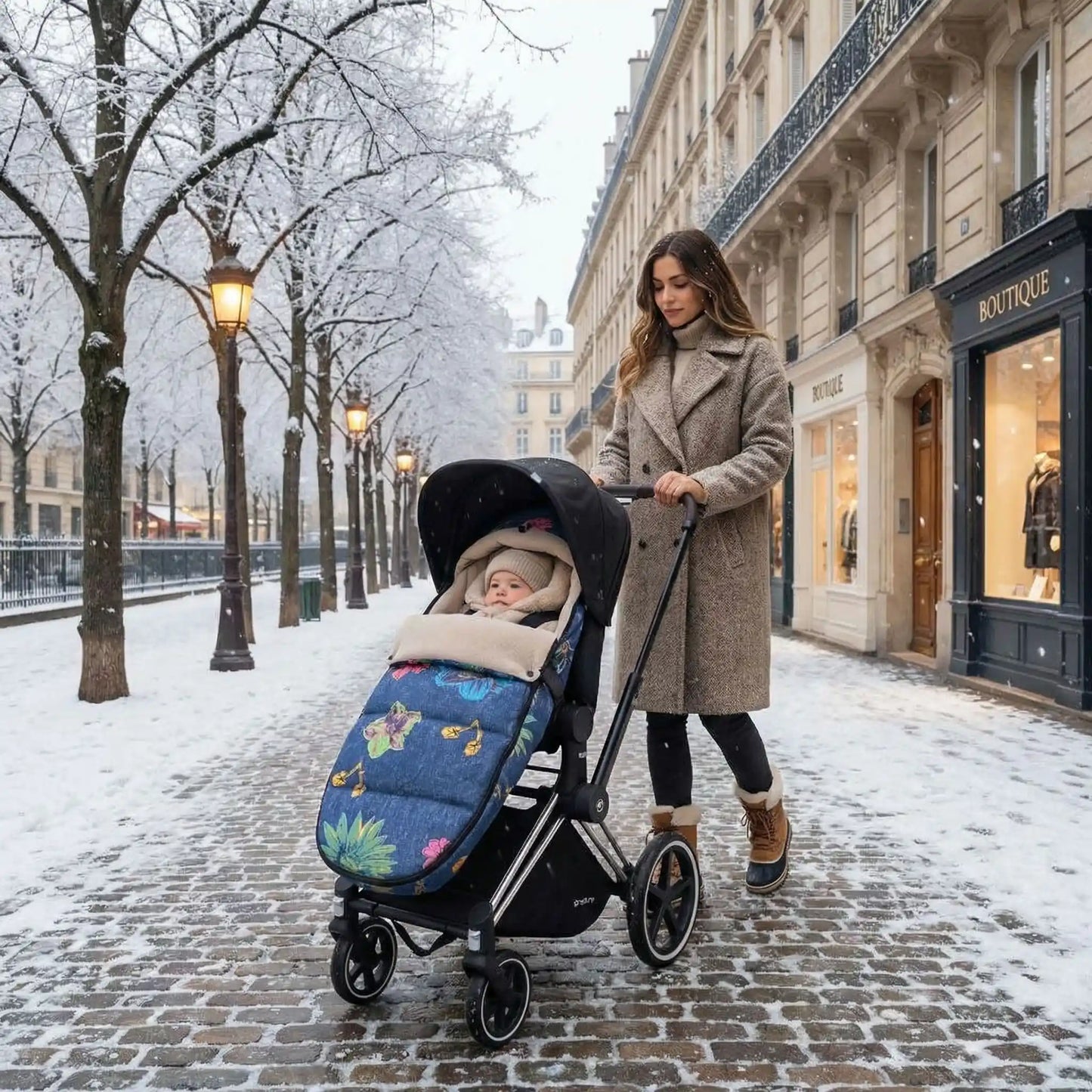 chanceliere bebe imperméable douillette avec bébé dans la poussette