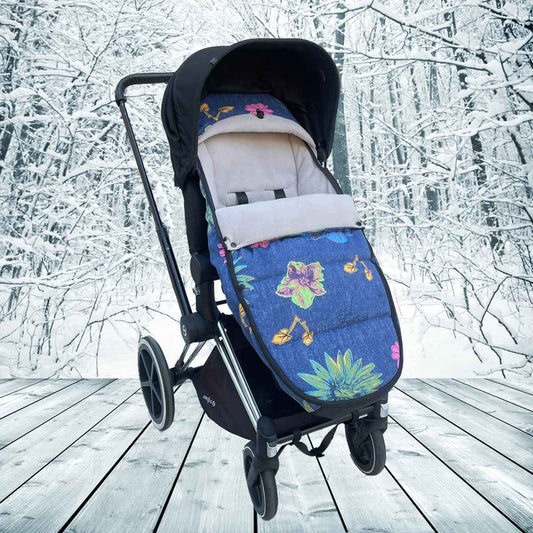 chanceliere bebe imperméable douillette fleur fixée sur la poussette 