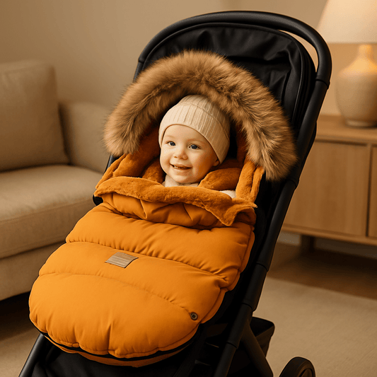 chanceliere poussette cozywinter brun  avec bébé à la maison 
