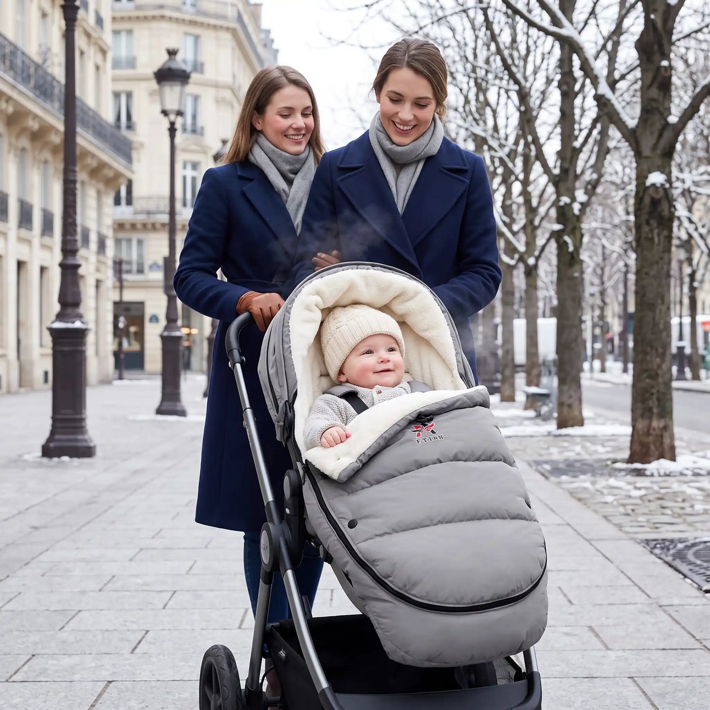 chanceliere bebe snug avec bébé en ville avec maman et son amie