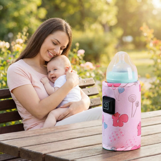 chauffe-biberon nomade babyfast sur la table au parc avec bebe et maman