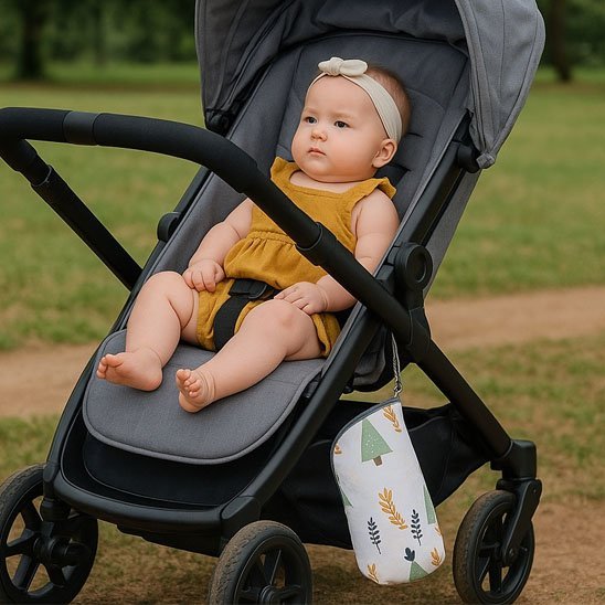 chauffe - biberon portable pratisécur fixé sur la poussette avec bébé