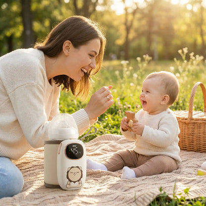 chauffe biberon portatif mobile sur la couverture avec bébé et maman