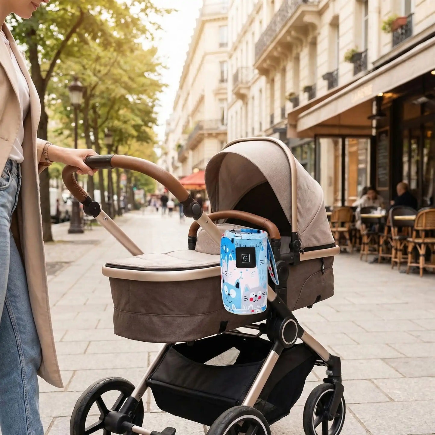 chauffe biberon rechargeable portable sur la poussette