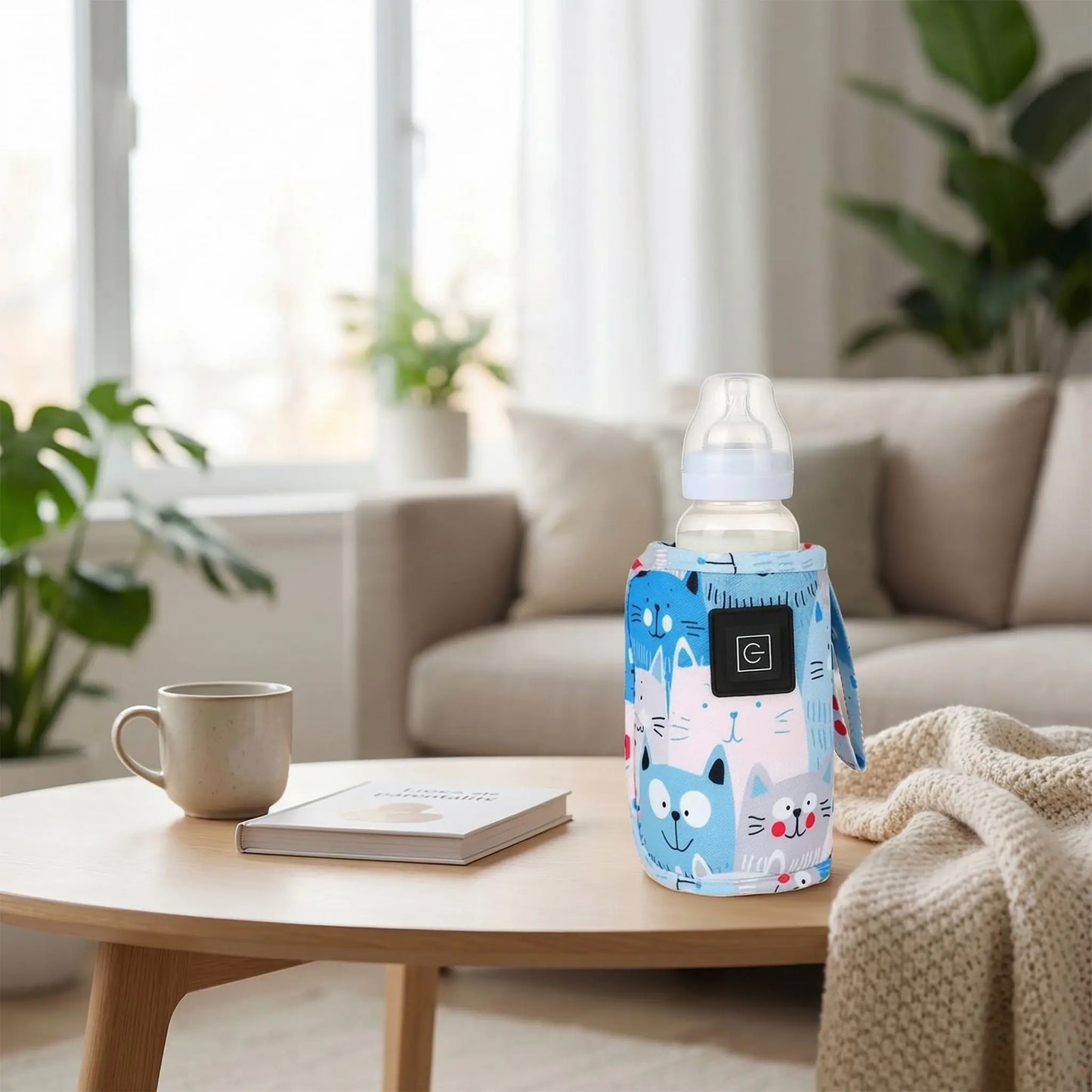 chauffe biberon rechargeable portable sur la table au salon