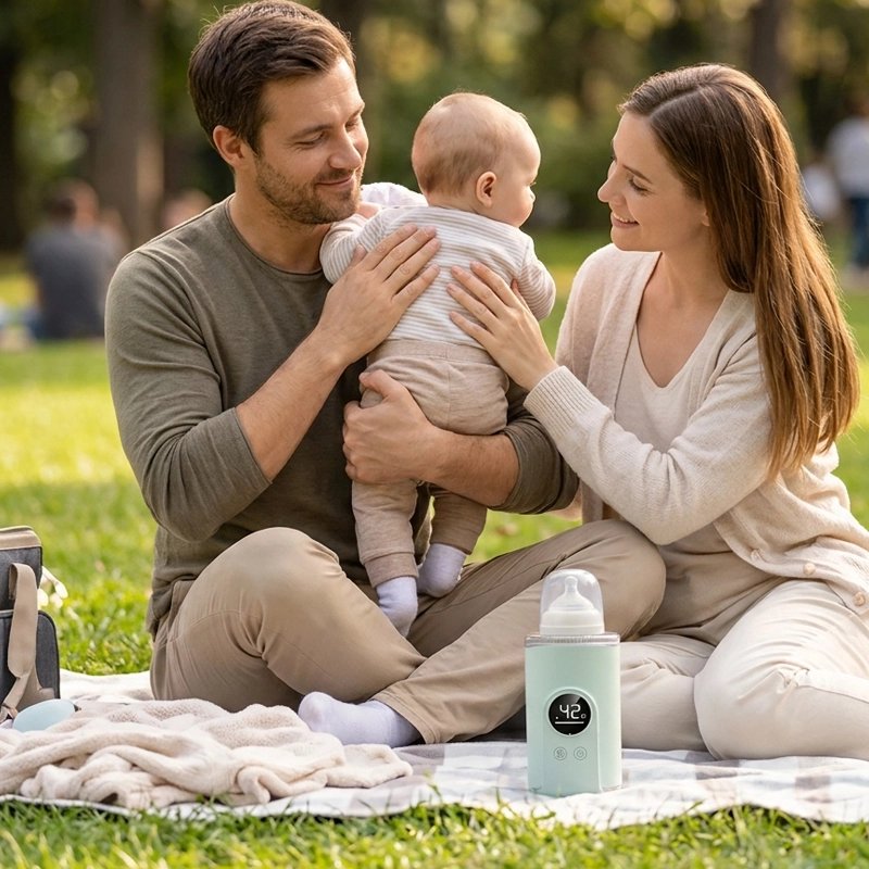 chauffe biberon usb express avec bébé et sa famille au parc