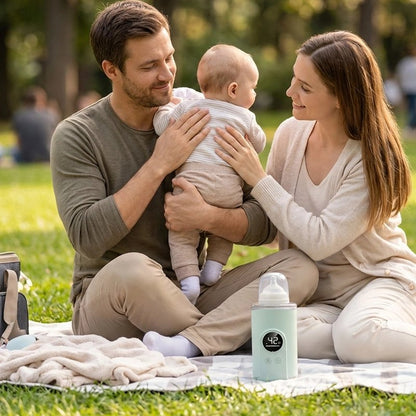 chauffe biberon usb express avec bébé et sa famille au parc