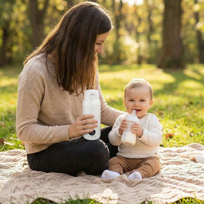 chauffe lait portable autonome avec maman et bébé au parc