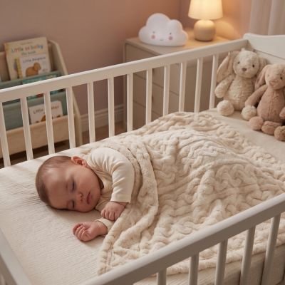 couverture bebe tricot zen sur bébé au berceau