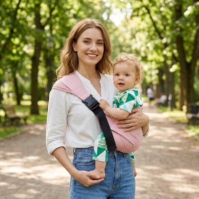 maman avec bébé en foulard porte bebe adapté au parc