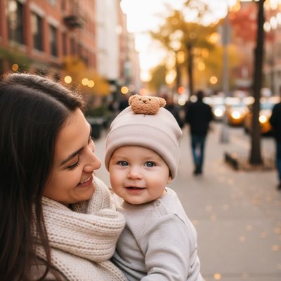 maman avec bébé portant bonnet bébé délicat
