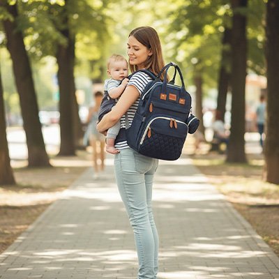 maman avec bébé porte sac a langer a dos premium organisateur au dos 