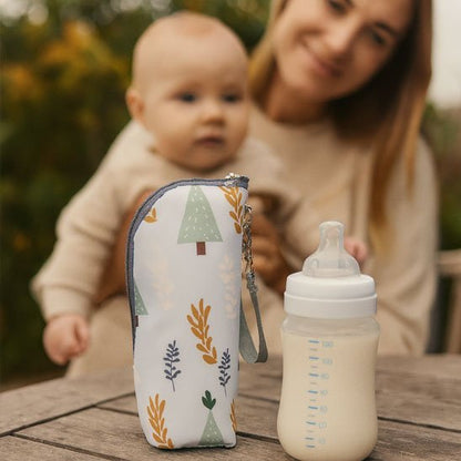 maman et bébé à coté de chauffe - biberon portable pratisécur et biberon 