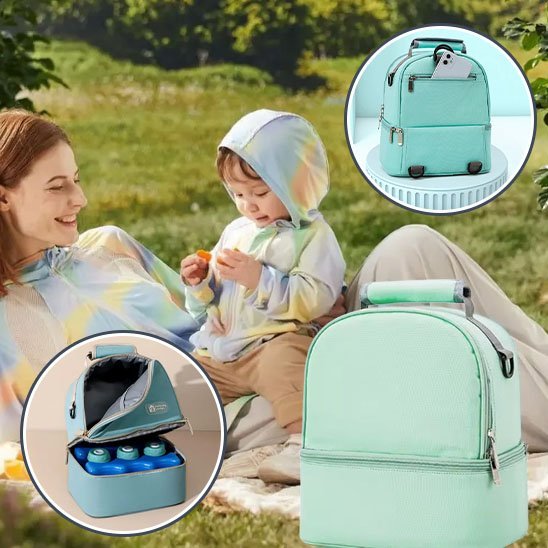 maman et bébé avec porte biberon  pratikMom au parc
