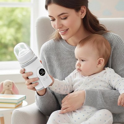 maman et bébé tiennent chauffe - biberon nomade ultrafast 