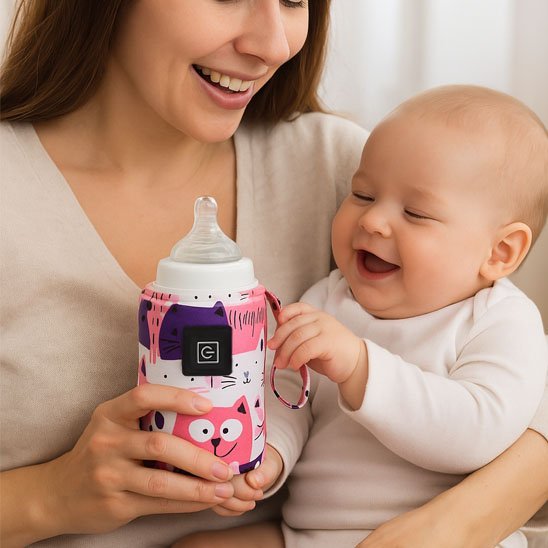 maman et bébé tiennent chauffe biberon portable tempidéal 