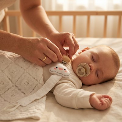 maman fixe attache tétine bébé mignon sur vêtement de bébé