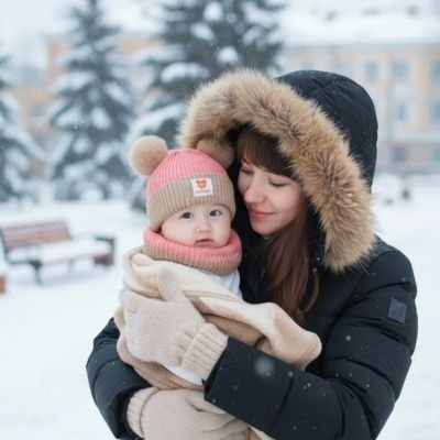 maman porte bébé avec bonnet bebe satiné au parc