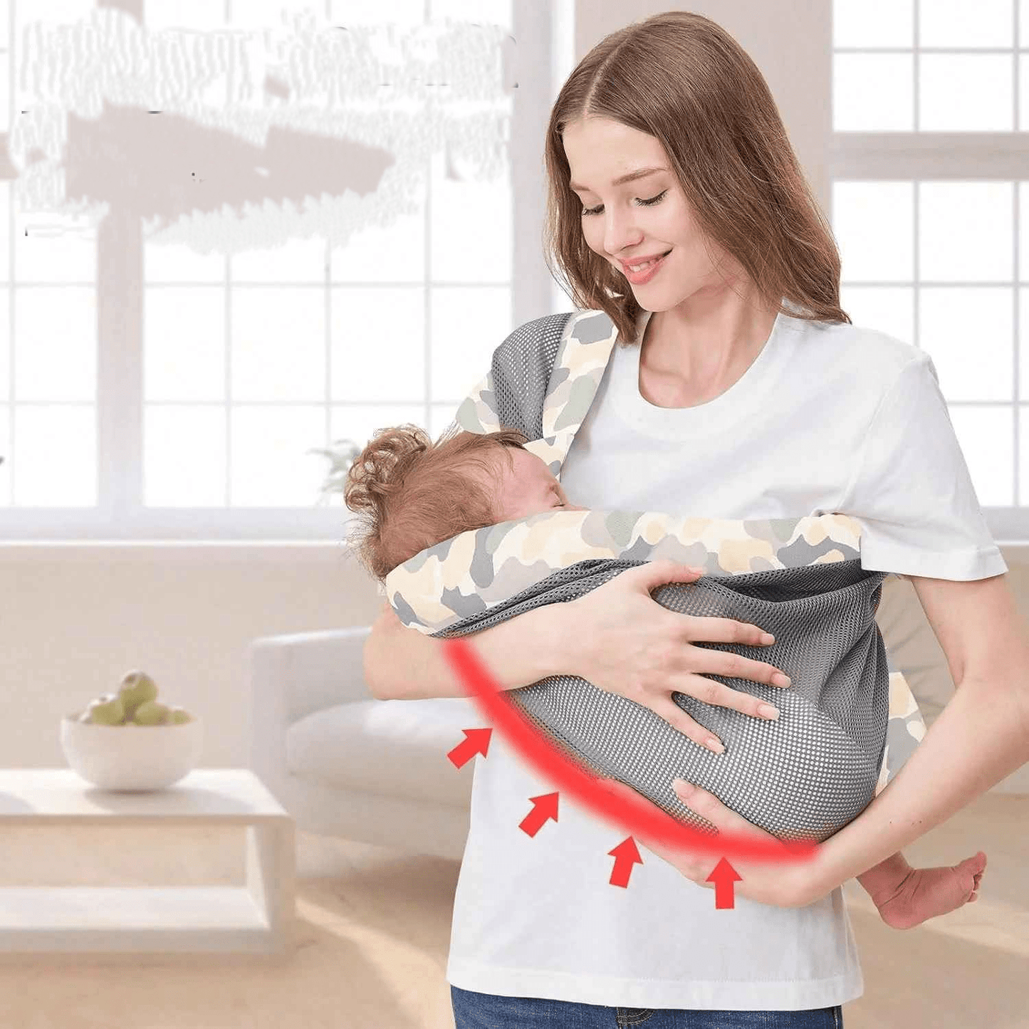 maman porte bébé dans bebe portage echarpe confort max