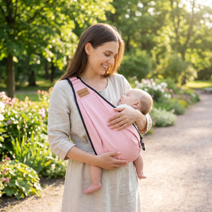 maman porte bébé dans porte bebe foulard babyrose au parc