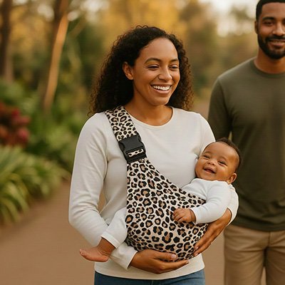 maman porte bébé en bebe porte en echarpe ergoapaisant avec papa