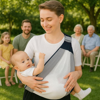 maman porte bébé en echarpe de portage confort ergonomique 