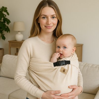 maman porte bébé en echarpe de portage confort sécurisé au salon