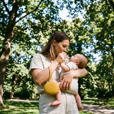 maman porte boite à tétine soignée au poignée avec bébé 