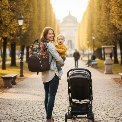 maman porte sac a langer organisation élégante avec bébé