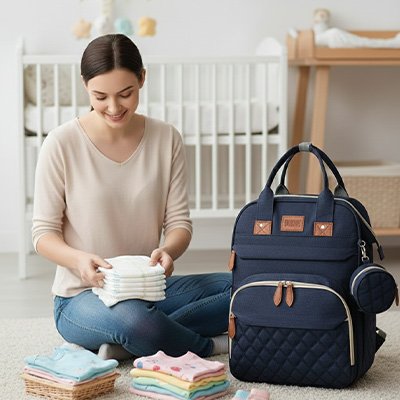 maman range les essentiels de bébé dans sac a dos a langer premium organisateur