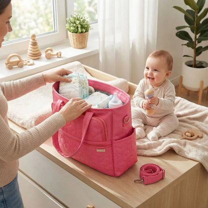 maman range les essentiels de bébé dans sac à langer bébé élégance moderne