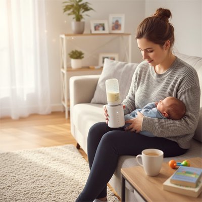 maman tient chauffe biberon portable rapide avec bébé