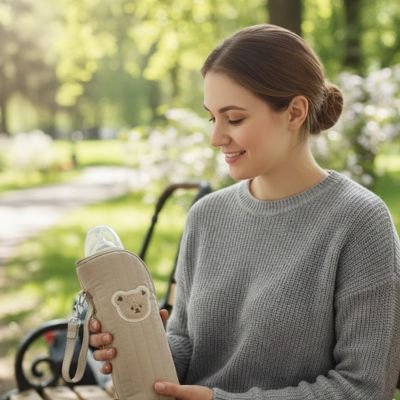 maman tient chauffe-biberon sans fil isotherme 