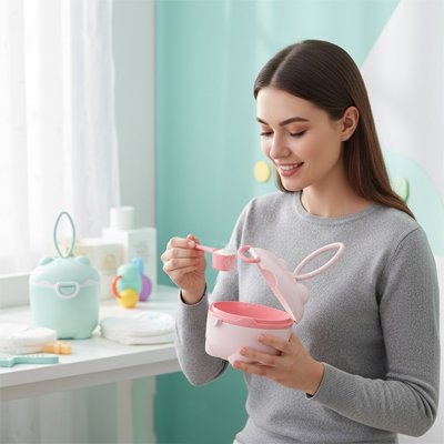 maman utilise boite doseuse biberon étanche