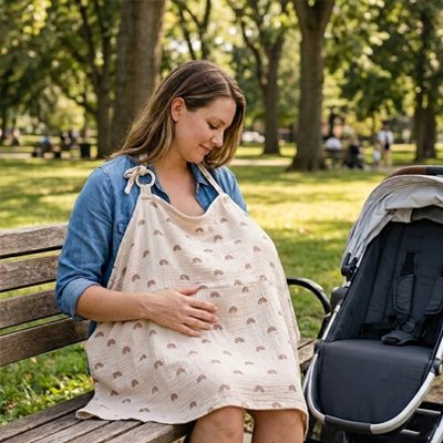 maman utilise cape d'allaitement bebe chic discrétion avec bébé
