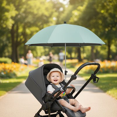 ombrelle poussette​ ajustable universelle fixée sur la poussette avec bébé