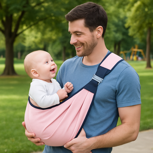 papa porte bébé dans porte-bébé ultracomfort au parc
