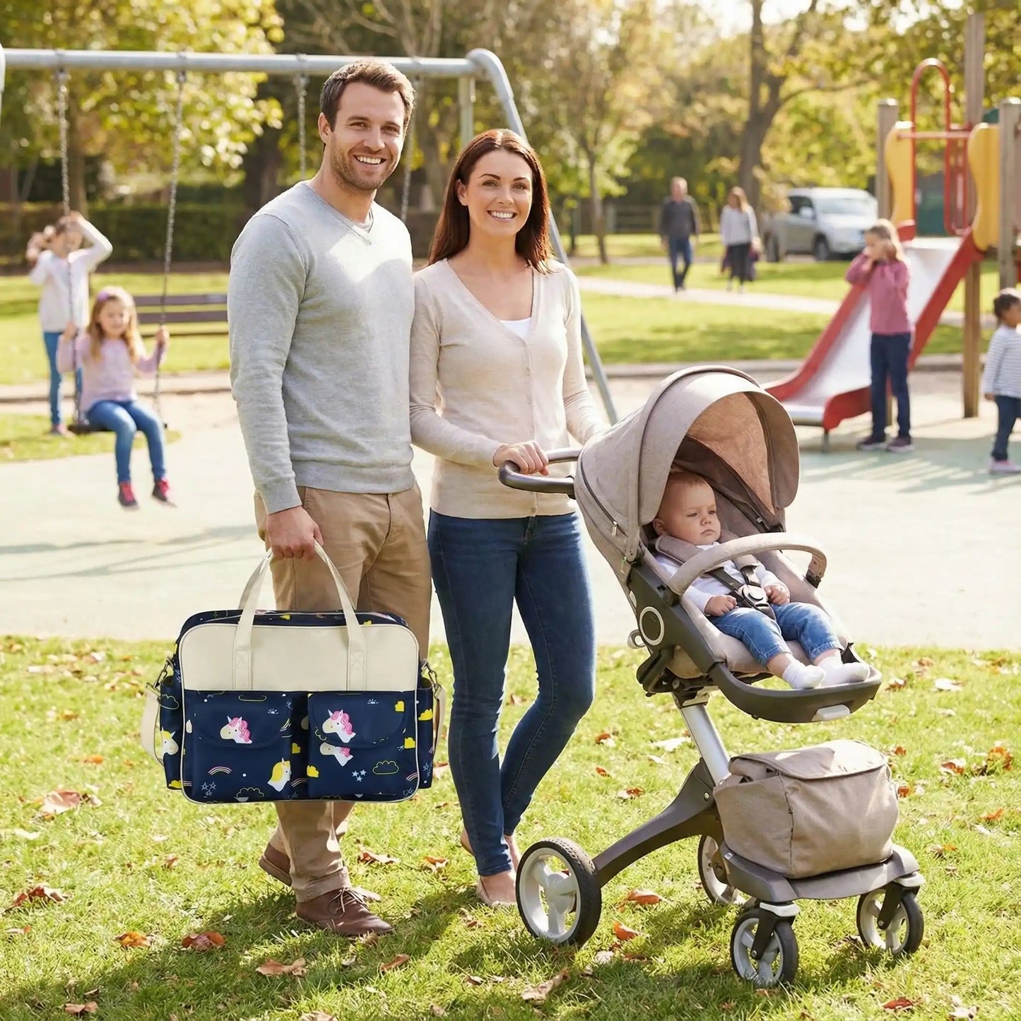 papa porte sac à langer bébé harmony avec maman et bébé