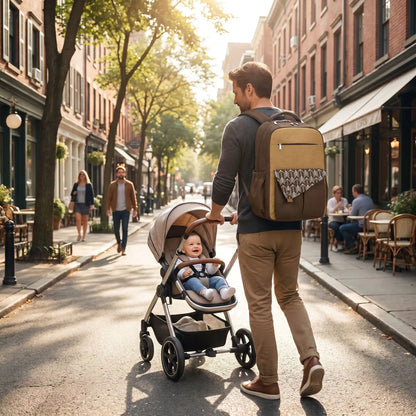 papa porte sac a langer urban chic babyserenity en ville avec bébé