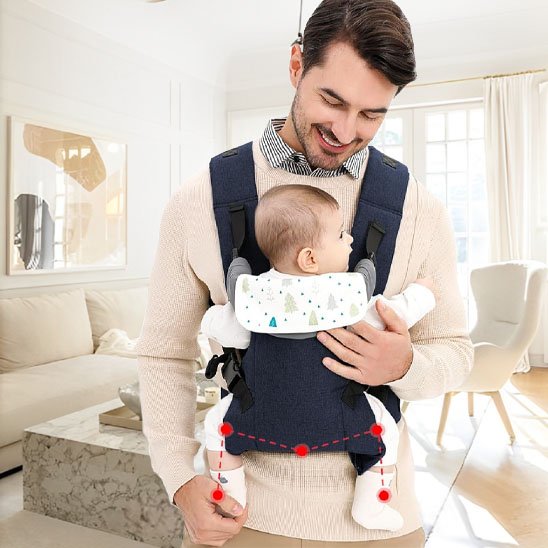 papa souriant à bébé en porte bébé confort optimal