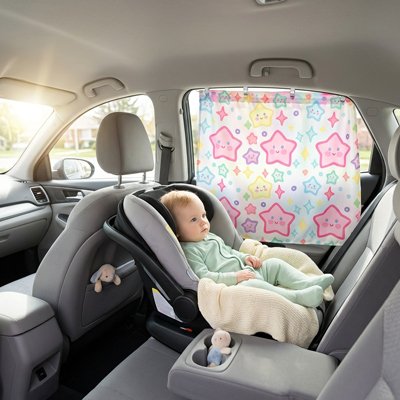 pare soleil pour voiture light fixé sur vitre avec bébé