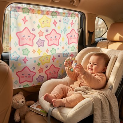 pare soleil pour voiture light fixé sur vitre d'auto avec bébé