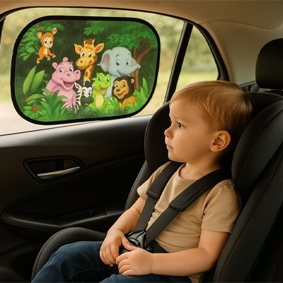 pare soleil voiture fraîcheur fixé sur vitre avec bébé