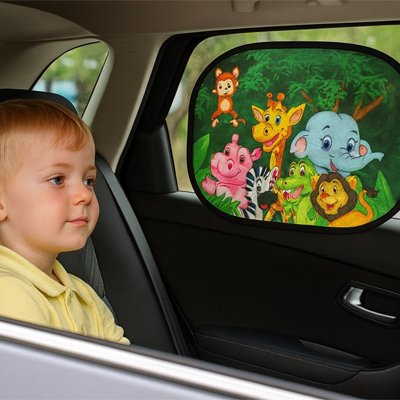 pare soleil voiture fraîcheur fixé sur vitre latérale avec bébé