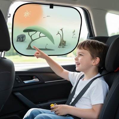 pare soleil voiture idéal sur vitre d'auto avec bébé