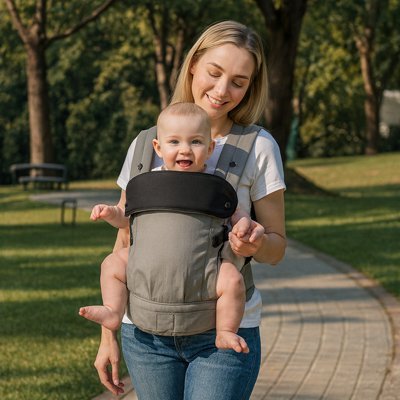 porte bébé physio ergonomique avec bébé au parc