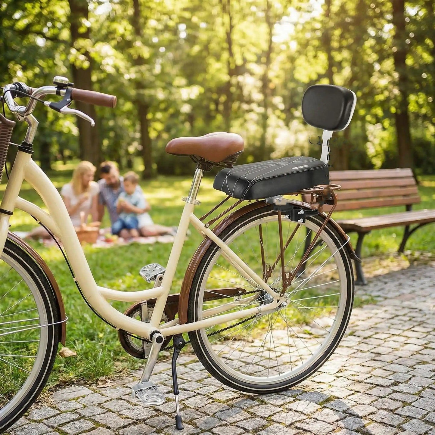 porte velo bebe avec vélo au parc