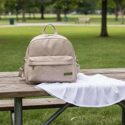 sac a langer a dos précieux sur la table au parc
