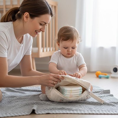 sac à langer bébé complet & pratique à coté de maman et bébé
